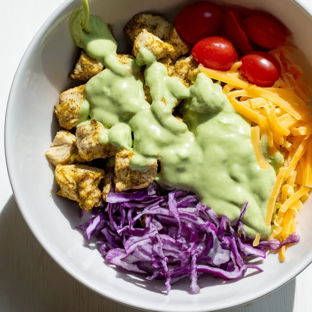 Healthy keto bowls topped with melted cheese, pumpkin seeds, and sliced avocado for satisfying crunch