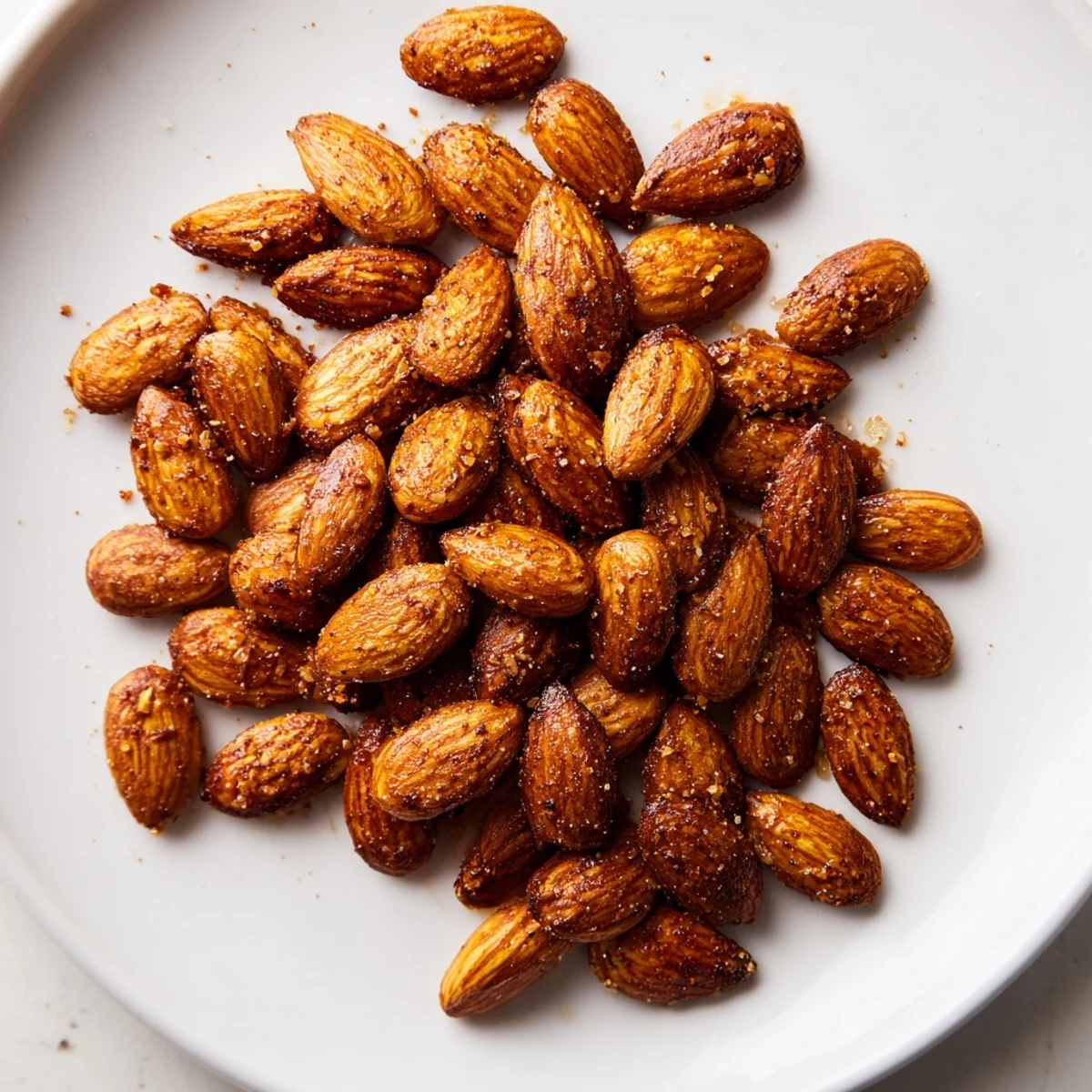 Golden roasted almonds sprinkled with sea salt in a rustic ceramic bowl