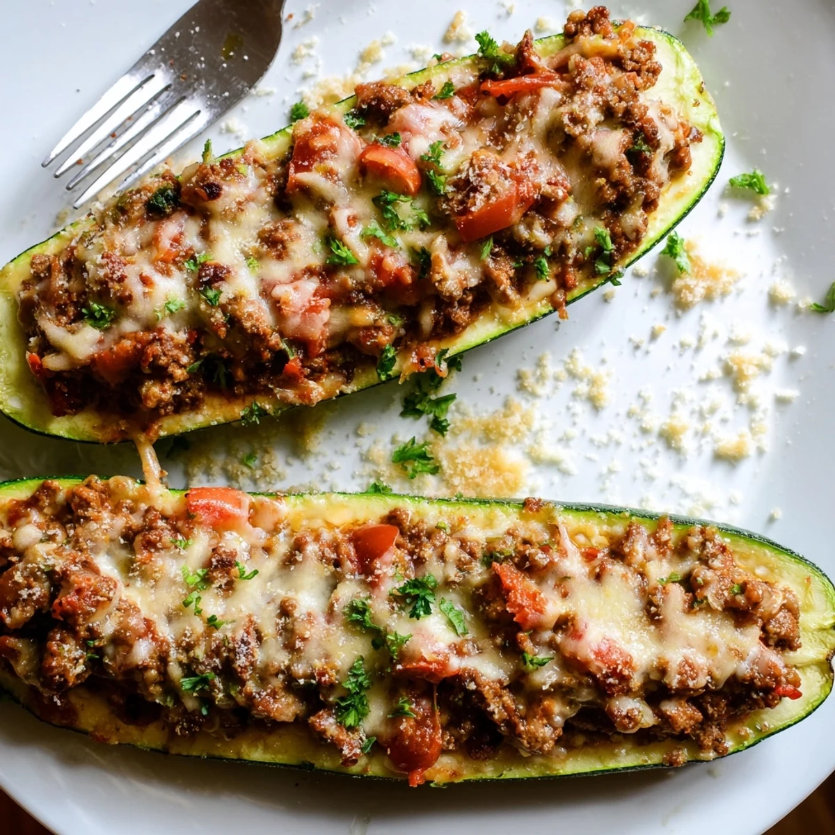Bubbling mozzarella blankets these hearty stuffed zucchini boats with ground beef
