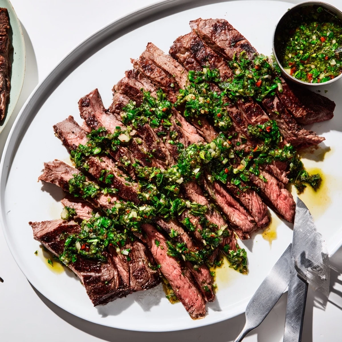 Pan-seared sirloin drizzled with sauce from Chimichurri Steak Recipe, herb aroma