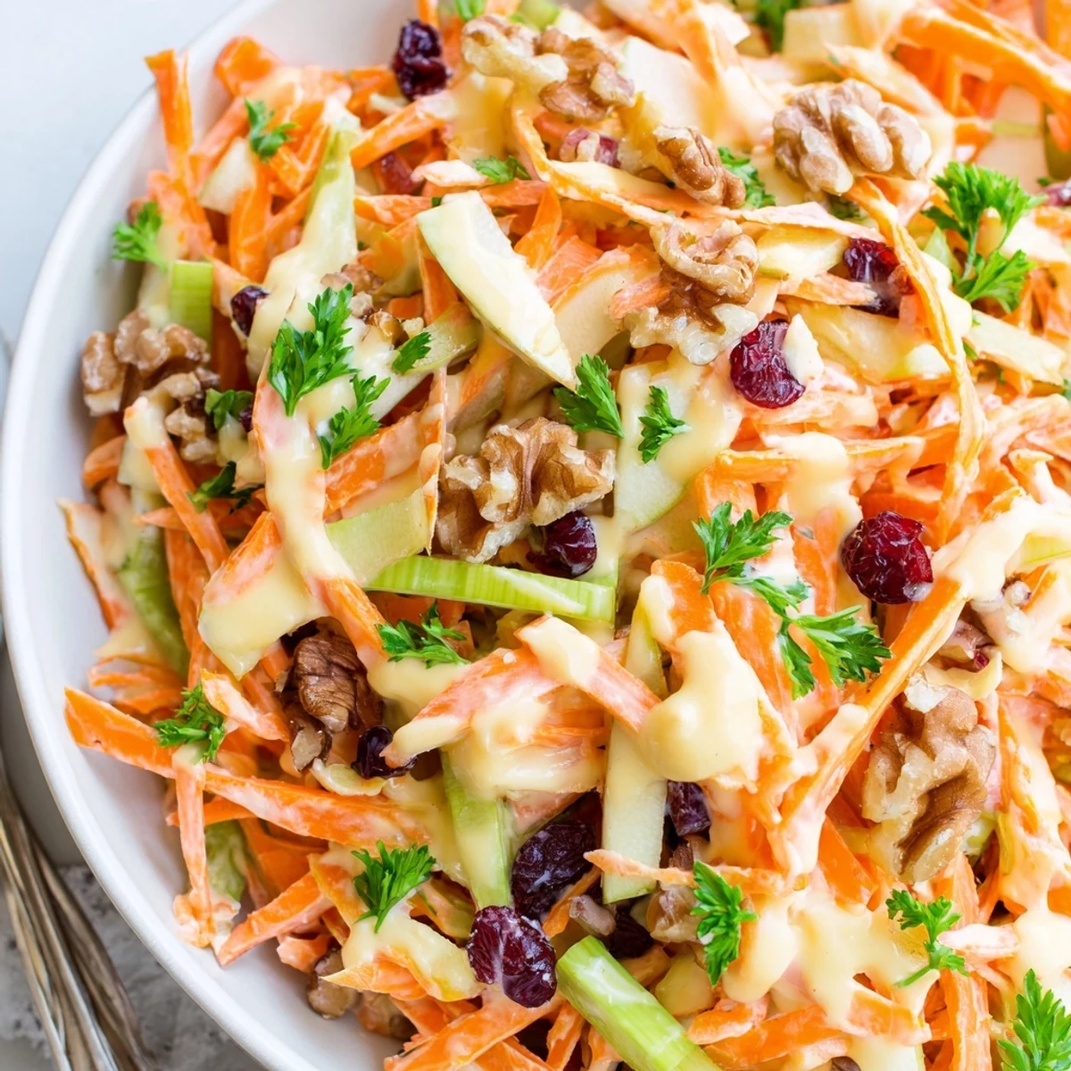 Crisp apples and walnuts tossed in Crunchy Apple Carrot Salad With Creamy Citrus Dressing