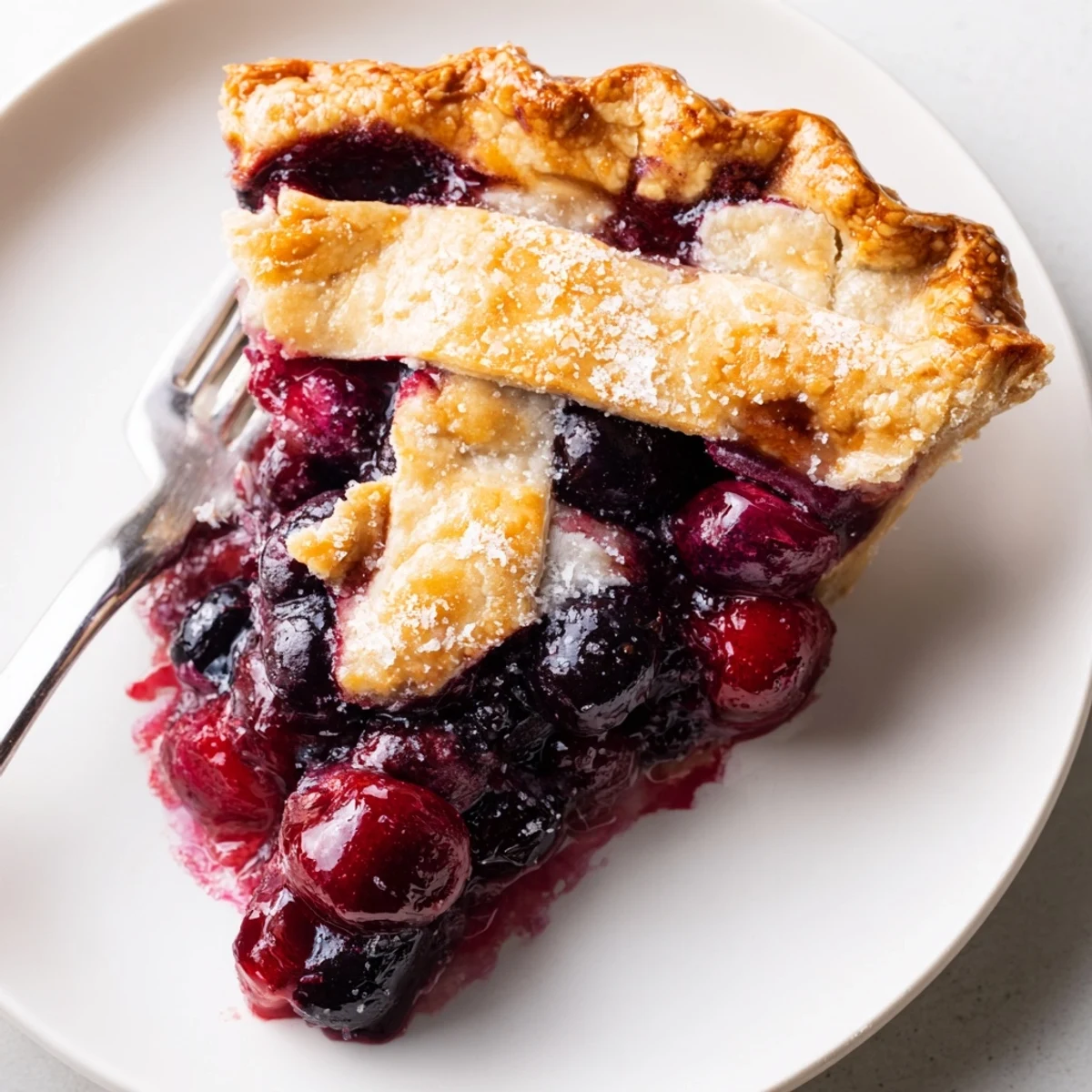 Homemade Cherry And Blueberry Pie cooling on rack, sweet-tart aroma rising.