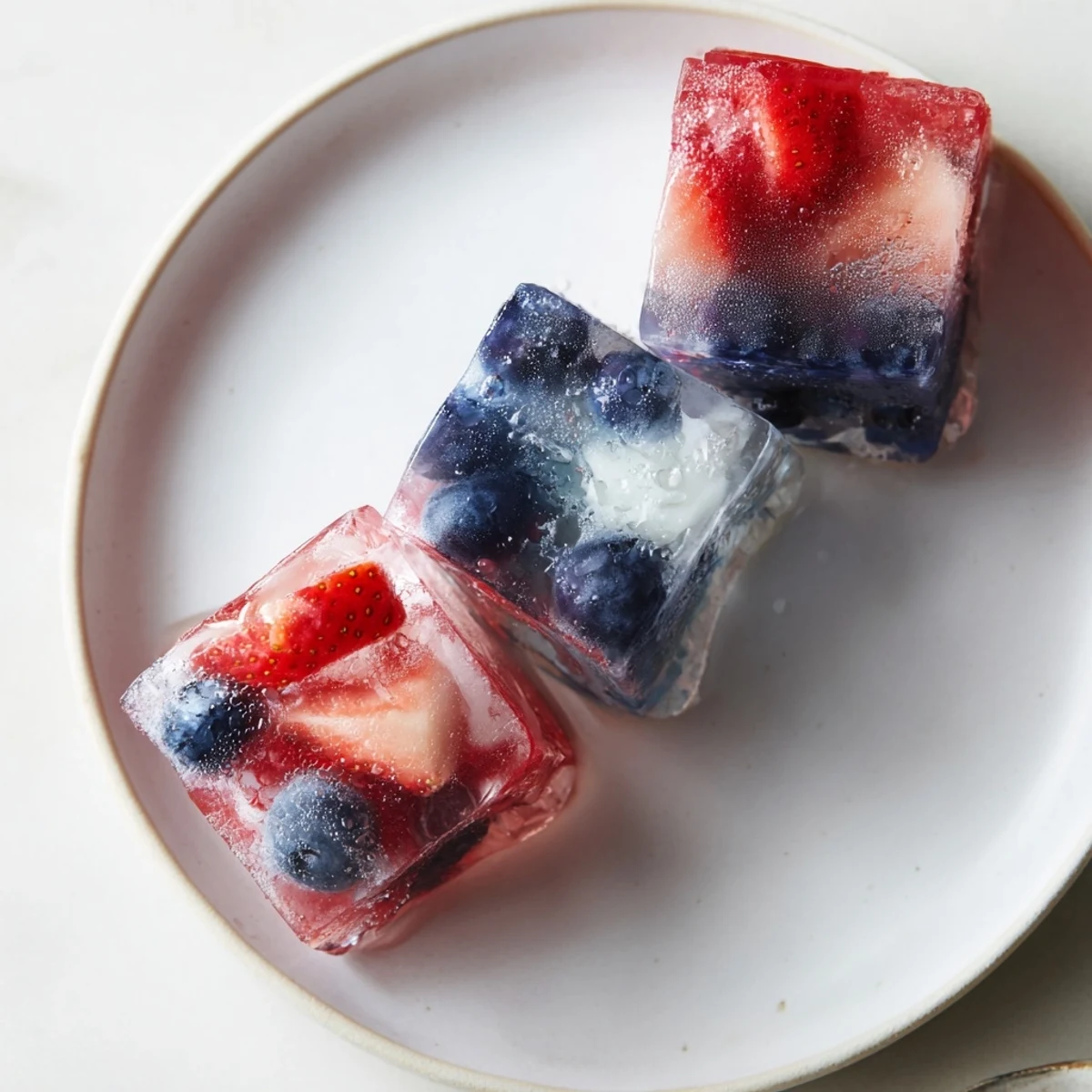 Red White And Blue Ice Cubes Recipe colorful fruit layers, perfect for patriotic parties