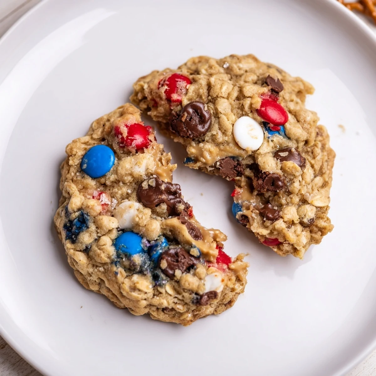 Serve Patriotic Monster Cookies Recipe warm with milk for festive picnic or party.