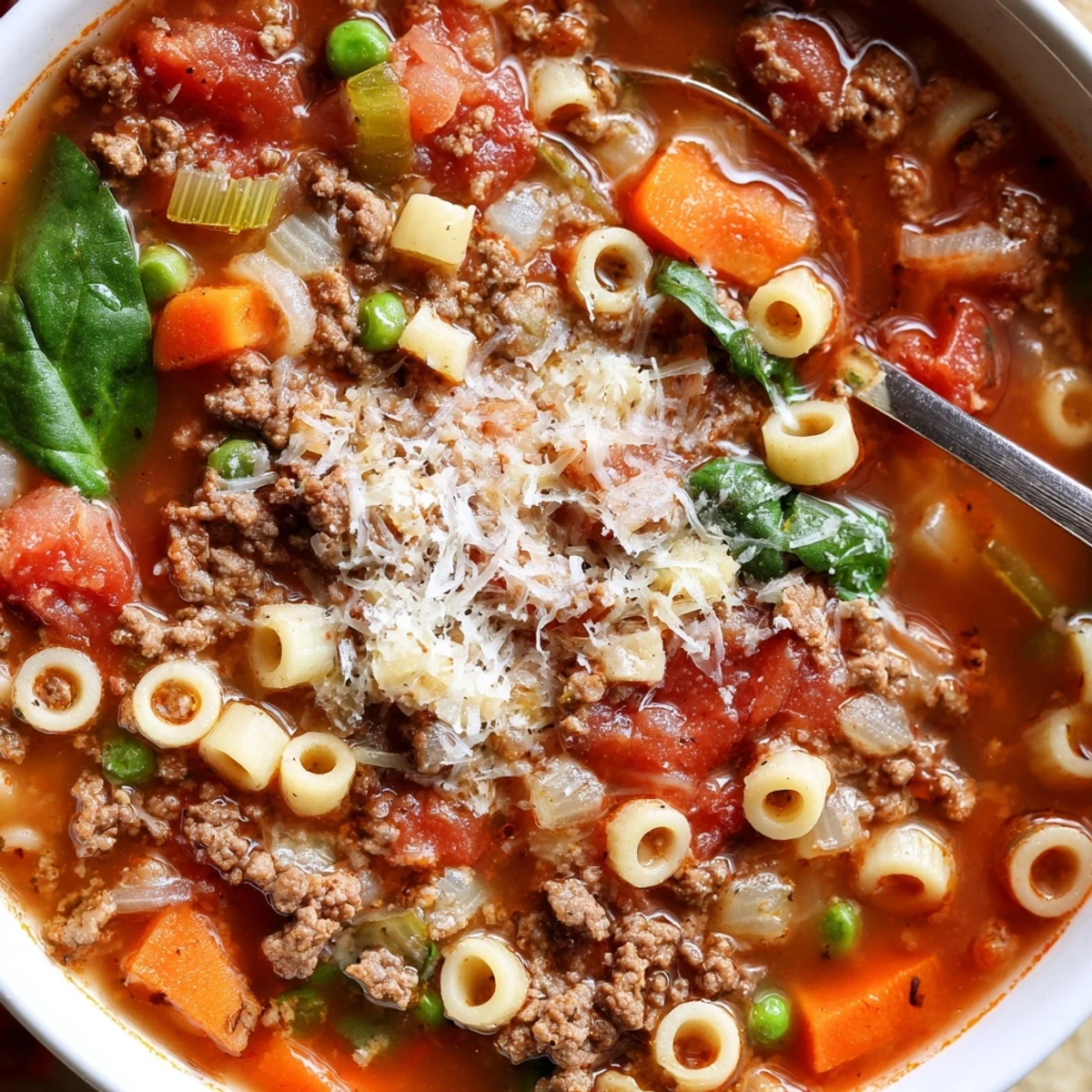 Savory aroma rising from Delicious Homemade Ground Beef Pasta Soup Recipe For Comfort