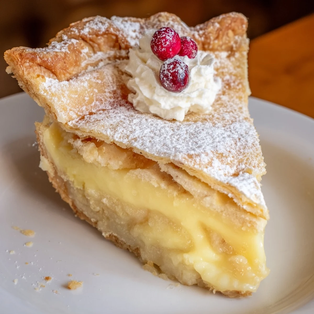 Chilled and dusted with powdered sugar, Christmas Eve Custard Pie With Cinnamon Vanilla