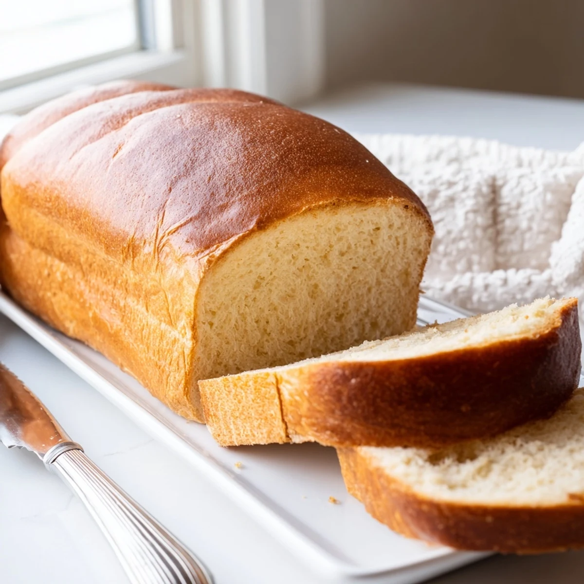 Protein-rich cottage cheese loaf bread fresh from the oven with a soft, tender crumb structure