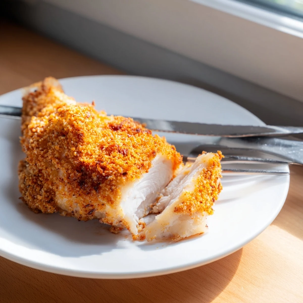 Plate of tangy dill pickle chicken with fresh herbs and extra pickle spears