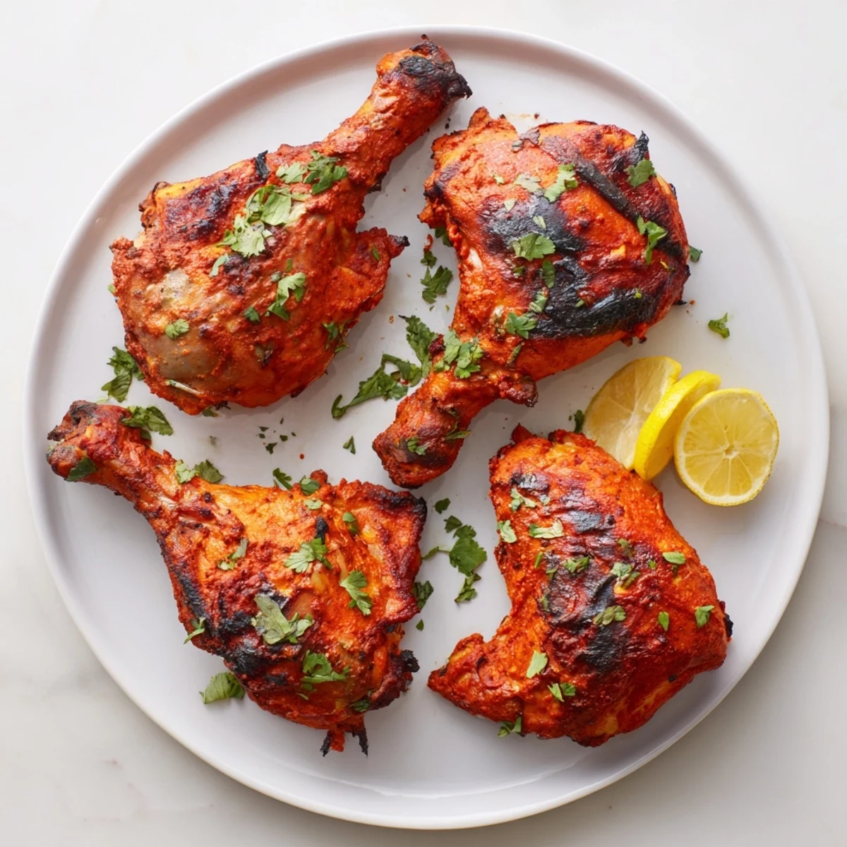 Homemade Tandoori Chicken recipe featuring yogurt marinated drumsticks with crispy charred spots and tender juicy meat inside