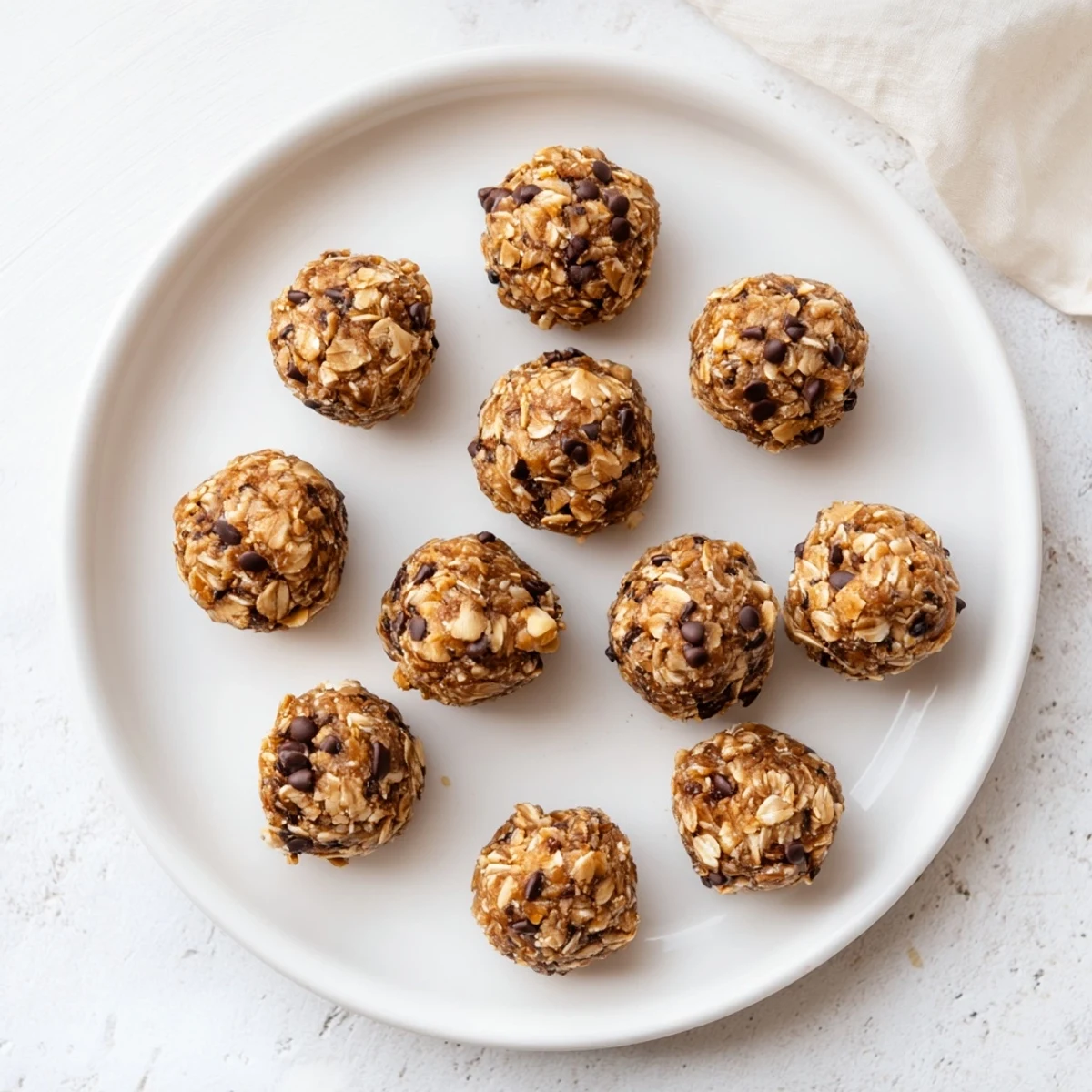 No-bake banana bread energy bites with oats and cinnamon arranged on parchment paper for healthy snacking
