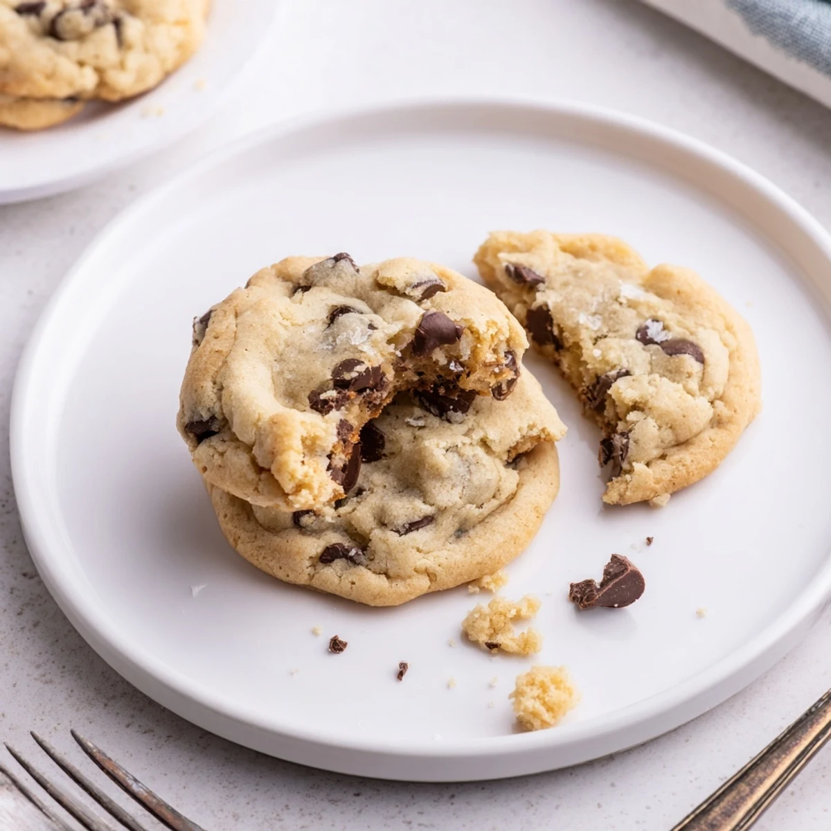 Warm Chocolate Chip Cookies on a wire rack, gooey chips and golden edges
