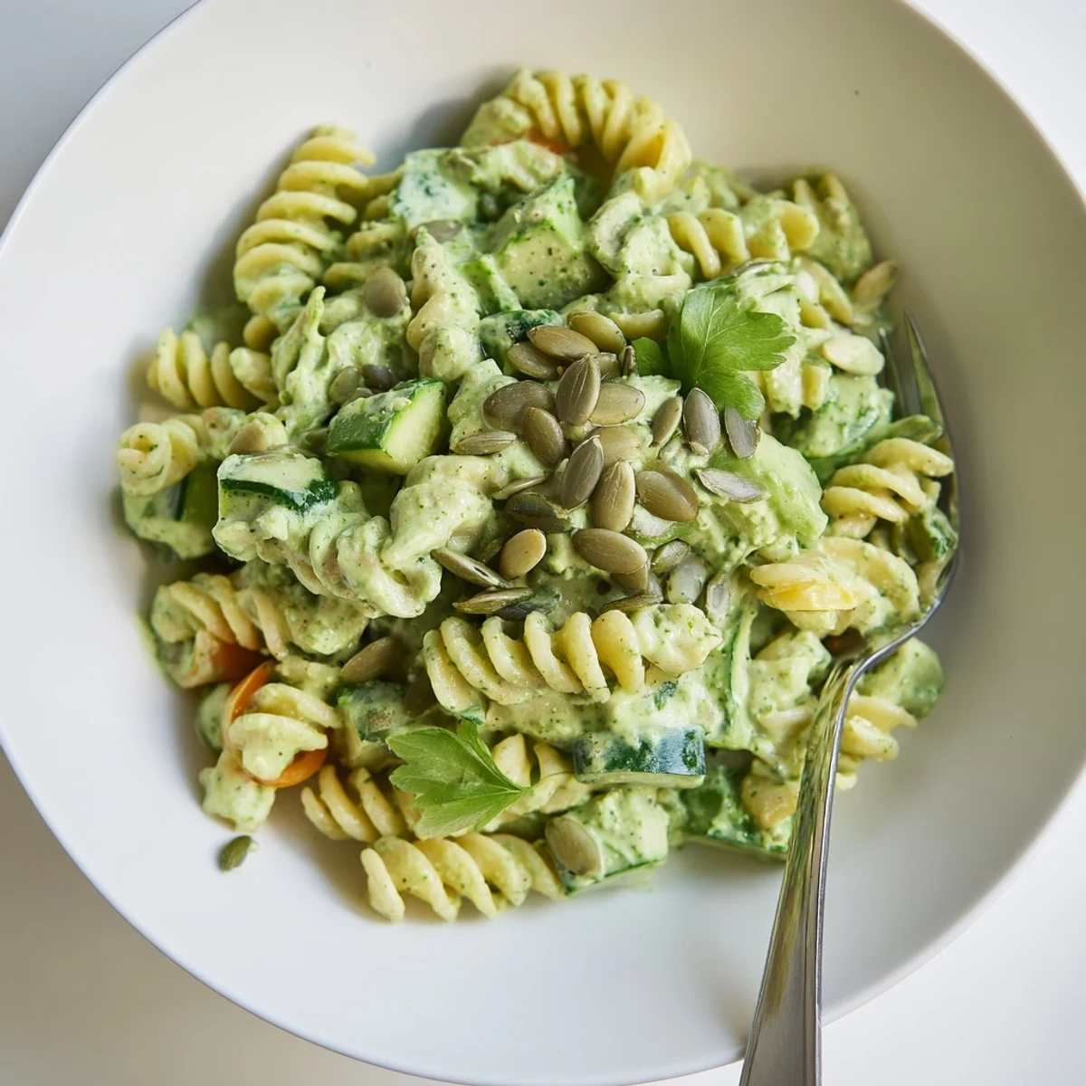 Easy Green Goddess Pasta Salad served at picnics, bright lemony, herbaceous flavor