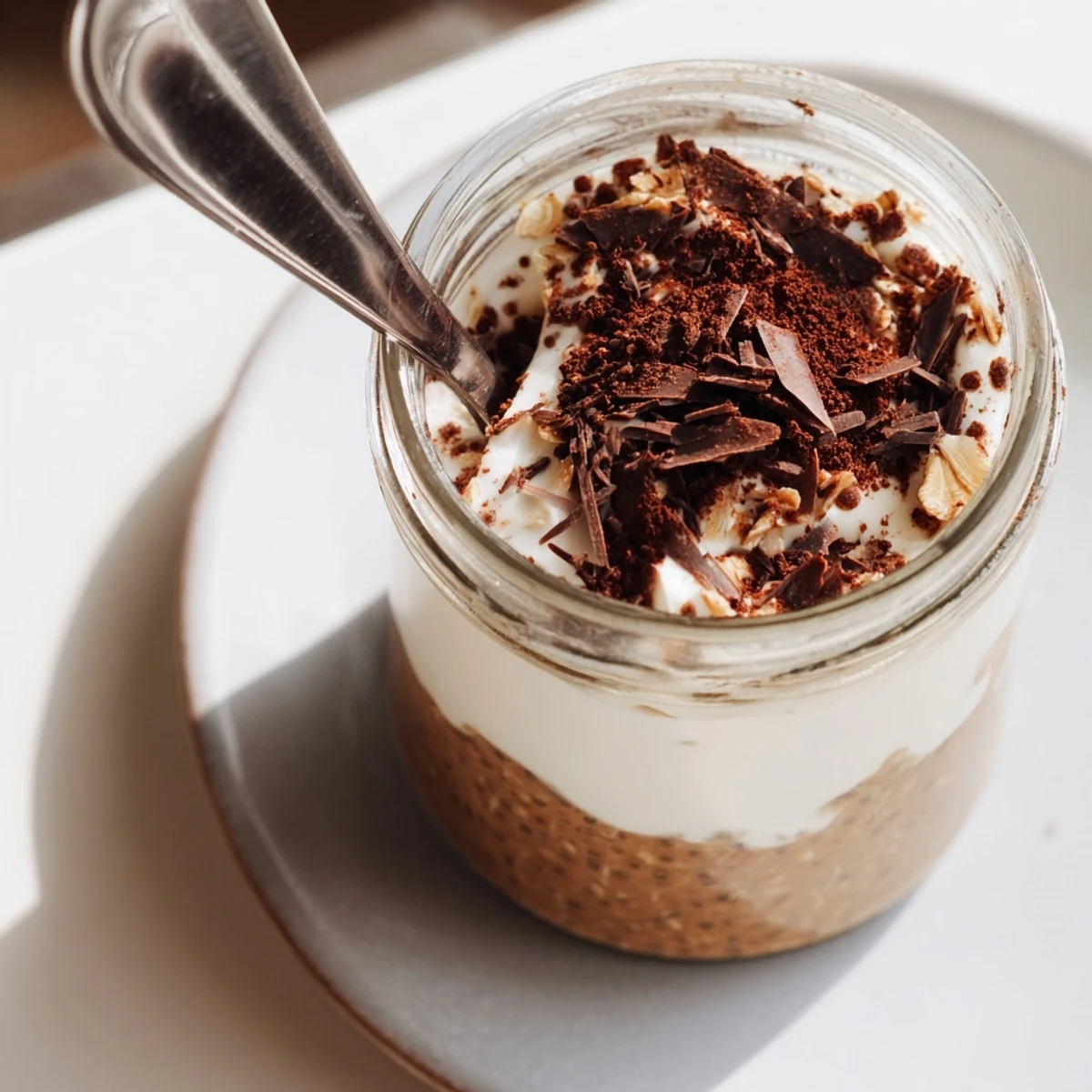 Tiramisu overnight oats layered with smooth mascarpone and rich coffee-soaked oat mixture